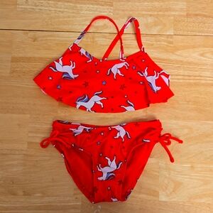 Cat and jack girls bikini, red with unicorns size s 6/6x